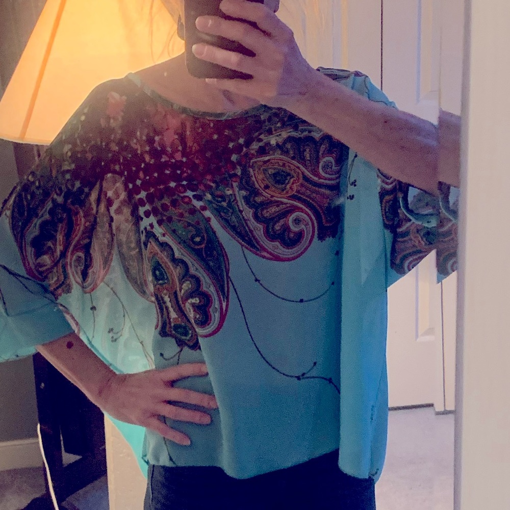 Allegra K sheer, flowy tunic in gorgeous mint spring print size Small